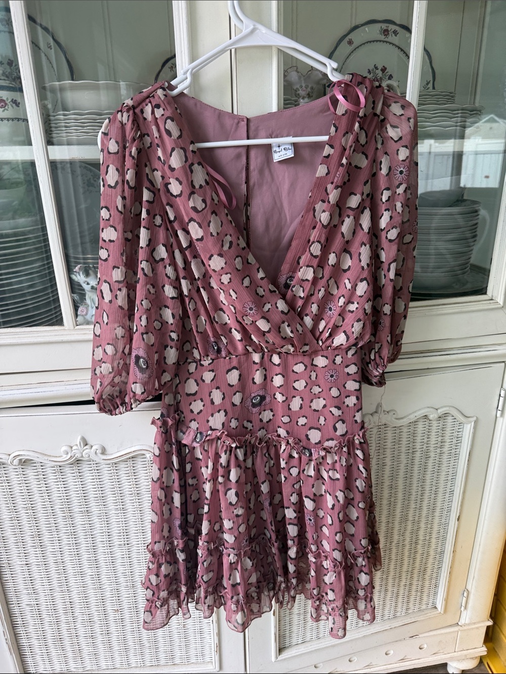 Angel Biba Mauve Floral Wrap Midi Dress boutique Xs